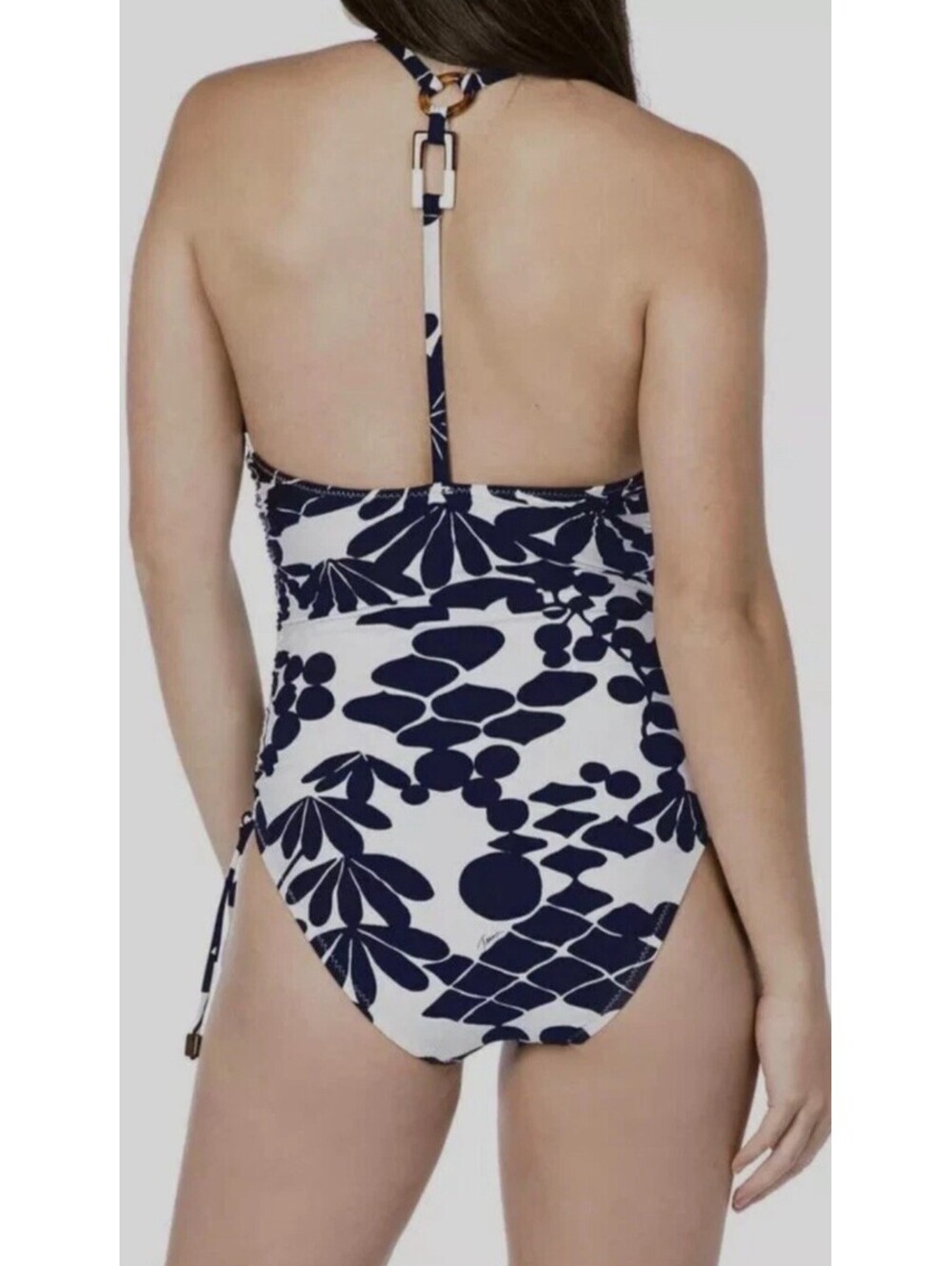 Trina Turk White Blue Floral Drawstring One-Piece bathing Suit Swimsuit Size 2 - Picture 7 of 7